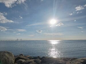 Ribersborgsstranden i Malmö med sandstrand, hav och öppen himmel
